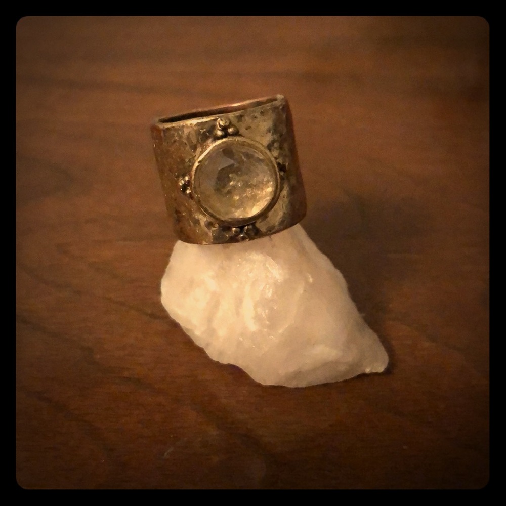 Lucky Brand Brass Gold Crystal Ring Size 7